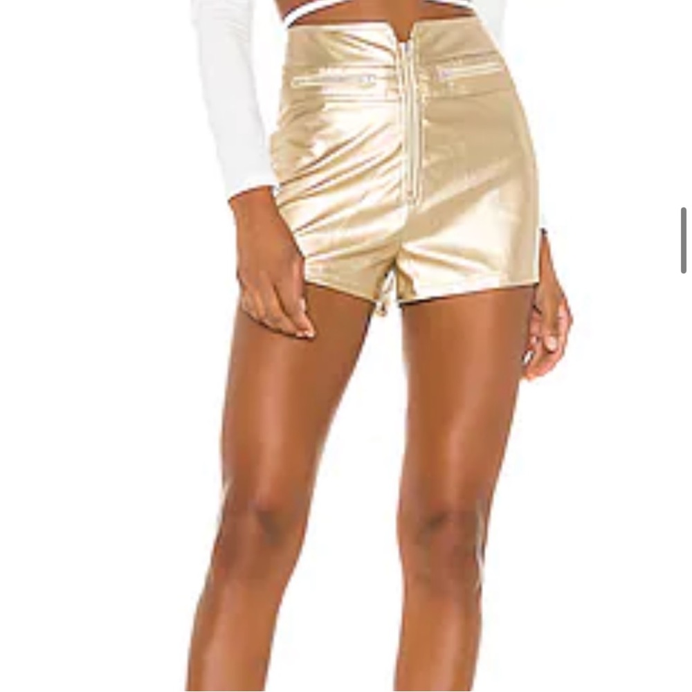 Superdown gold metallic faux leather high waisted shorts